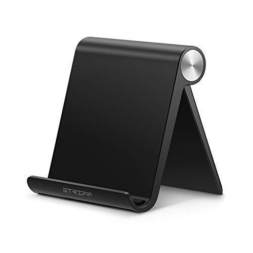 ELV Desktop Cell Phone Stand Tablet Stand, Aluminum Stand Holder for Mobile Phone and Tablet (Up to 10.1 inch) – Black
