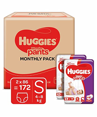 Huggies Wonder Pants Small (S) Size Baby Diaper Pants Monthly Pack, 172 count, with Bubble Bed Technology for comfort