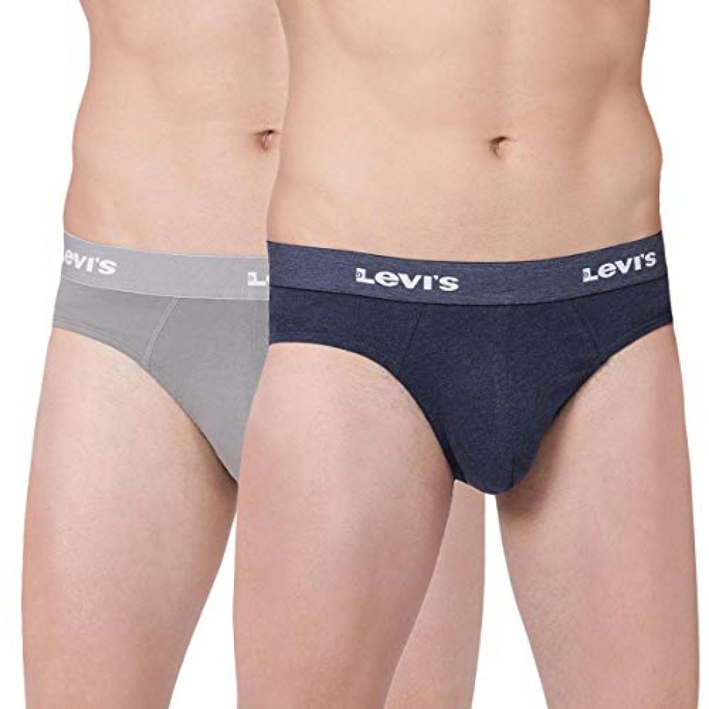 Levi'S Men'S Cotton Style #009 Neo Regular Fit Solid Brief (Pack Of 2) (#009-Brief-Lt Gmel Mel-P2_Light Grey, Navy Melange_L)