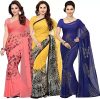 Ishin Women’S Georgette Printed Saree Combo Of 3 With Attached Blouse