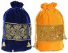 Fun Homes Embroidered Design Potli Bags Handbags for Women Gifting Wristlets for Wedding, Festival, Kitty Subh Shagun-Pack of 2 (Blue & Yellow)
