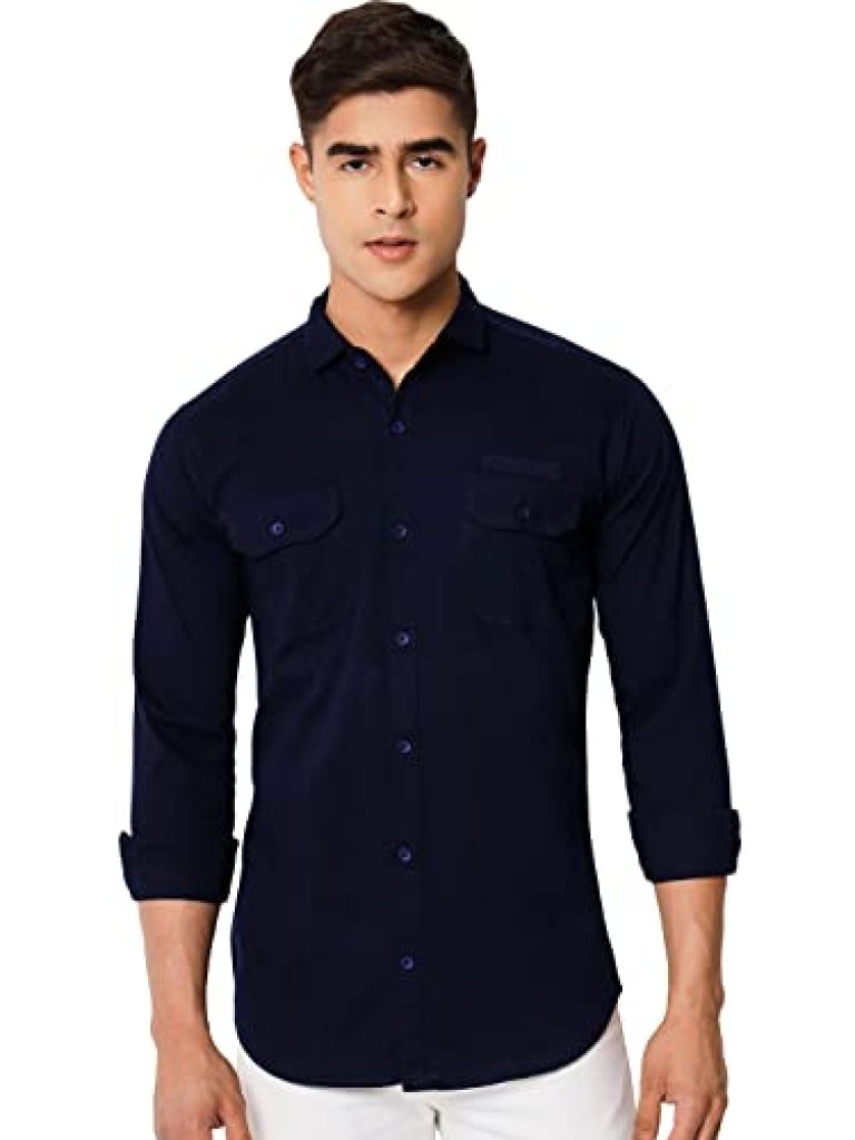 KARGEENS Casual Shirt for Men|| Shirt for Men|| Men Stylish Shirt || Men Solid Shirt || Full Sleeve Shirt,Dark Blue-L