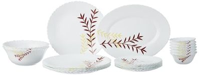 Larah by Borosil Fluted Oak Dinner Set 21 Pieces, Opal Glass Dinner Plates & Bowls Crockery Set for Dinning, White