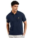 EYEBOGLER Regular Fit Mens Polo Neck Half Sleeve Soild Casual Tshirt Navy Blue