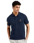 EYEBOGLER Regular Fit Mens Polo Neck Half Sleeve Soild Casual Tshirt Navy Blue