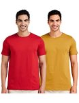 Amazon Brand – Symbol Men’s Solid Regular Fit T-Shirt (Pack of 2) (AW17PLPO2-5_Ecru Olive & Sage Red L)