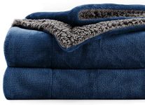 BSB HOME Polyester Micromink Summer AC/Mild Winter/Heavy Winter Sherpa Blanket Super Soft Flannel Solid/Plain, Blue & Grey, Size 150 x 228 Cms (Approx 4×7 ft) (Single)
