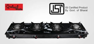 Sigri-wala Surya ISI Certified Straight Line Toughened Glass Tornado Burner Steel Manual Gas Stove(4 Burners)