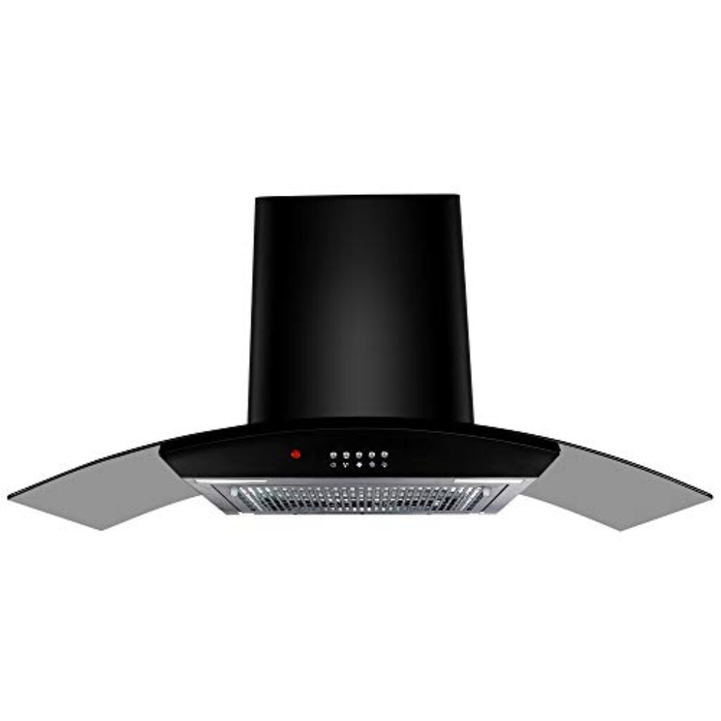 Faber 90 cm 1100 m³/hr Auto-Clean curved glass Kitchen Chimney (HOOD ACE PRO HC PB BK 90, Filterless technology, Push Button, Black)