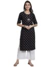 7Threads Kurti for Women|Kurti|Kurta|Kurta for Women|Crepe Kurti|Printed Kurta|Crepe Straight Kurti Kurti_AS_530359_XXL Black