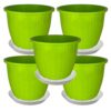 Go HookedPlastic Duro Flower Pot for Gardening, Indoor/Outdoor Planter-Green (8 Inch)(Pack of 5 with Tray)