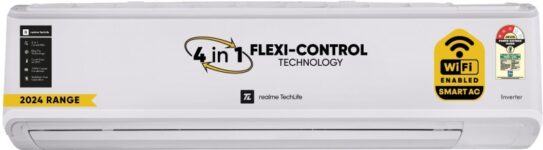 realme TechLife 2024 Model 1 Ton 3 Star Split Inverter Smart AC with Wi-fi Connect AC with Wi-fi Connect  – White(103IAA24WR1S, Copper Condenser)