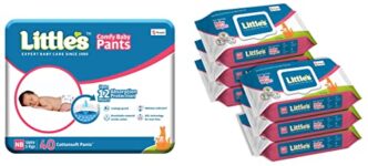 Little’s Soft Cleansing Baby Wipes Lid, 80 Wipes (Pack of 6) & Little’s Baby Pants Diapers with Wetness Indicator and 12 Hours Absorption, New Born, White, upto 5 kgs, 40 Count