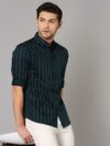 Dennis Lingo Men Striped Casual Green Shirt