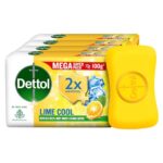 Dettol Lime Cool Bathing Soap Bar with 2x Menthol (400gm) | Long Lasting Freshness, 100gm Pack of 4