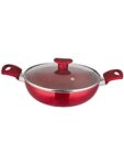 HOMETALES Premium Non-Stick Kadai with Lid (2600ml), 3mm Thick, Metalic Red