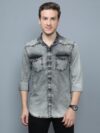 CAZZBA Men Washed Casual Grey Shirt