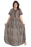 Fabme Women’s Satin Animal Print Floor Length Night Gown (NW0237CH_Cheetah Brown_Free Size)