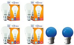 wipro 10W B22D LED Cool Day White Bulb, Pack of 4 (Garnet) Glass Safelite N10004 B22 0.5-Watt Led Night Lamp (Pack Of 2, Blue)