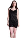 Senslife Women’s & Girl’s Satin Plain/Solid Top and Shorts Set Pack of 1 (SL017_Black_Medium)