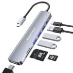 PEATOP 7-in-1 USB C Hub Docking Station for Laptop, Type C Male/Female 4K@60Hz HDMI Port, 100W PD3.0 Charging, SD/TF Card Reader, USB 3.0 5Gbps Ethernet & 2 USB 2.0 Ports