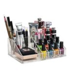 JIALTO Plastic Cosmetic Organizer 16 Compartment Makeup Jewellery Lipstick Storage Box and nail paint stand holder Transparent | Size 21L x 12.5W x 7.8