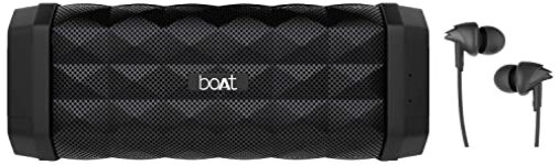boAt Stone 650 10W Bluetooth Speaker with Upto 7 Hours Playback, IPX5 and Integrated Controls (Black) & Bassheads 100 in Ear Wired Earphones with Mic(Black)