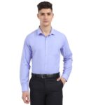 Scott International Men’s Solid Regular Fit Full Sleeves, Wrinkle Free Fabric with Laser Cut Collar Shirt for Formal & Casual Wear Shirts for Men, Mens Shirt Blue