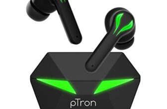 pTron Bassbuds Jade Truly Wireless in Ear Earbuds with 40ms Gaming Low Latency, HD Stereo Calls, 40Hrs Playtime, 1-Step Pairing Bluetooth Headphones, Fast TypeC Charging & IPX4 Waterproof (Black)
