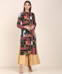 W Women Printed Frontslit Kurta(Multicolor)