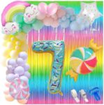 PopTheParty Rainbow Candy Theme 7th Birthday Combo Balloons Decoration Kit For Kids Party(Set of 60)