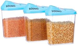 Amazon Brand – Solimo Plastic Storage Containers with Sliding Mouth (Set of 3, 750ml, Blue)