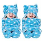 BeyBee Baby Combos Blankets for New Born Babies |Super Soft Baby Wrapper Baby Sleeping Bag for Baby Boys, Baby Girls, Babies (72cm x 68cm, 0-6 Months, Fleece, Skin Friendly, Blue)-Pack of 2