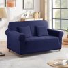 TAOCOCO Stretch Double Seater Sofa Slipcover – Couch Cover in Soft Jacquard Fabric with Elastic Bottom – Basketweave Patterns – Polyester Spandex Material (Prussian Blue, 140-180cm)