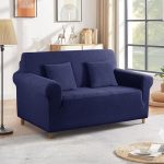 TAOCOCO Stretch Double Seater Sofa Slipcover – Couch Cover in Soft Jacquard Fabric with Elastic Bottom – Basketweave Patterns – Polyester Spandex Material (Prussian Blue, 140-180cm)