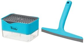 Amazon Brand – Presto! 2-in-1 Soap Dispenser for Dishwasher Liquid with Sponge Holder & Dual Blade Squeegee Wiper Combo