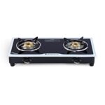 Wonderchef Platinum 2 Burner Glass Cooktop, Black 6mm Toughened Glass with 1 Year Warranty, Ergonomic Knobs, Stainless Steel Drip Tray, Manual Ignition Gas Stove