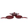 Wonderchef Garnet Non-Stick Cookware Set of 4 | Kadhai with Glass Lid 24cm, Fry Pan 24cm & Dosa Tawa 28cm | Induction Friendly cookware | Soft Touch Handle | Pure Grade Aluminium | PFOA Free | 2 Year Warranty | Red