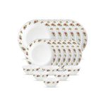La Opala, Novo Collection, Opal Glass Dinner Set 18 pcs, Petite Roses, White,Floral