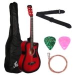 Juârez Acoustic Guitar, 38 Inch Cutaway, 038C with Bag, Strings, Pick and Strap, Black (Acoustic Guitar Kit, Red Sunburst)