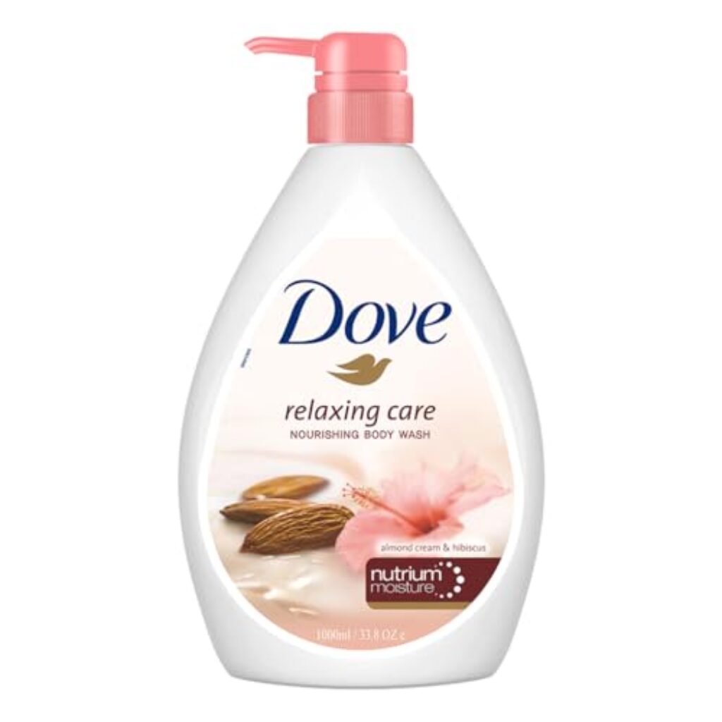 Dove Relaxing Almond Cream Body Wash with Hibiscus Pump Bottle, Soft & Sweet Scent, Moisturizing Shower Gel with Naturally Derived Ingredients, Gentle Body Cleanser for Nourished & Smooth Skin, 1L