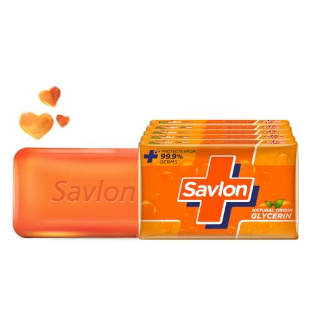 Savlon Moisturizing Glycerin Soap Bar With Germ Protection, 625g (125g - Combo Pack of 5), Soap for Women & Men, For All Skin Types