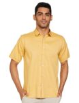 Luxrio Men’s Solid Slim Fit Half Sleeves Cotton Casual Shirt Beige Size 38