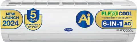CARRIER 1 Ton 5 Star Split Inverter AC  – White(12K ESTER NEO EXi INVERTER R32 SPLIT AC_CAI12ES5R34F1, Copper Condenser)