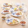 Larah By Borosil Morning Glory Silk Series Opalware Dinner Set with Glasses 35 Pcs for Family of 6,Microwave&Dishwasher Safe,Bone-Ash Free,Crockery Set Dining & Gifting, Plates & Bowls, White,Floral