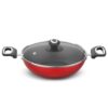‎Preethi Dura Collection Non Stick Kadai, 24 cm, with Glass Lid, Gas & Induction Compatible, 5 Star Non Stick Effect, Chilly Red