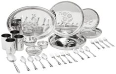 Amazon Brand – Solimo 42 Pieces Laser Print Stainless Steel Dinner Set