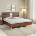 Nilkamal Noir Meta Upholstered Headboard without Storage | 1 Year Warranty Engineered Wood Queen Bed (Finish Color – Walnut, Delivery Condition – Knock Down)