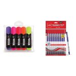 Cello Hi-Lighter(Pack Of 5, Vivid Colors – Yellow, Pink, Peach, Orange And Purple)| Easily Applica & Cello Technotip Ball Pen Set(Pack Of 10 Pens – Blue)| Lightweight Ball Pens For Pressure Free & Fi