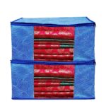AI ANKIT INTERNATIONAL® Saree Cover Bag/Blue Leheriya Design Clothes Storage Organizer/Saree Covers For Storage/Pack of 2